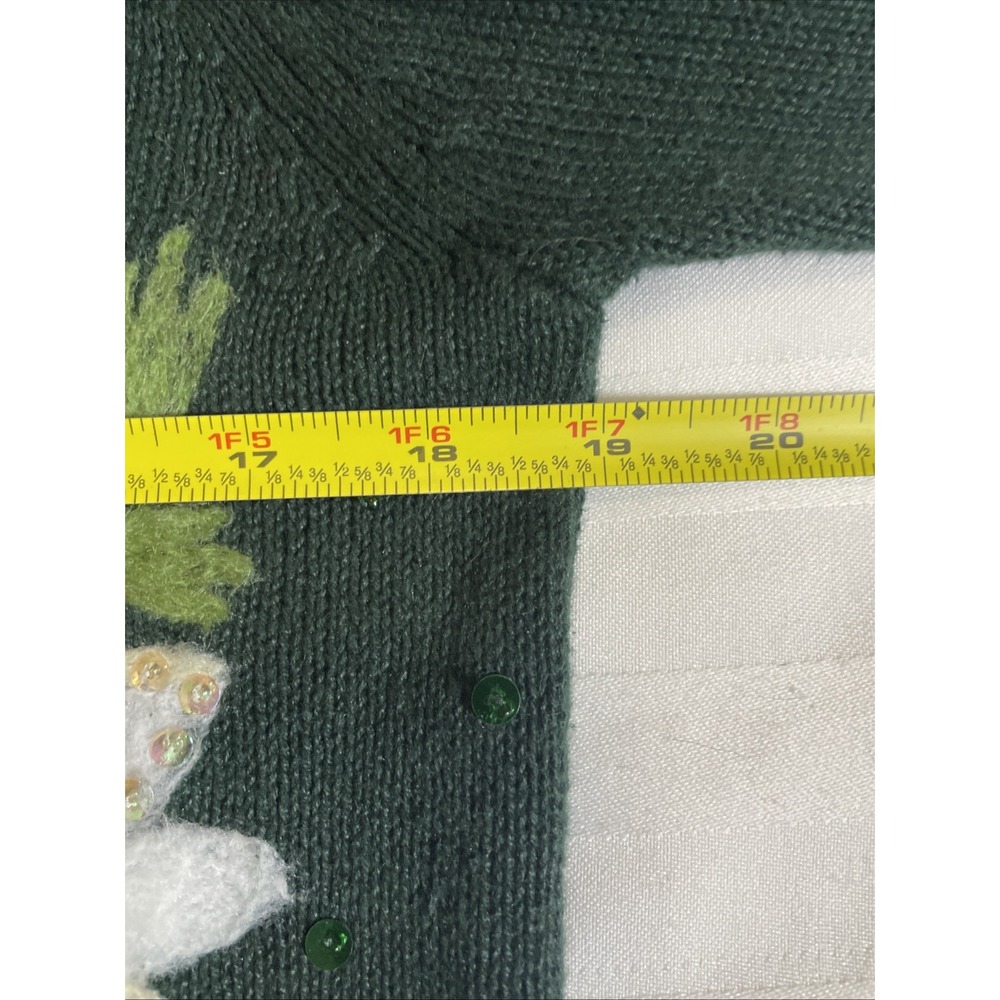 Tiara International Christmas Cardigan Sweater Womens M Green Poinsettia Big 90s - Picture 10 of 12